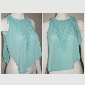 Poof Girl Juniors M (Bust: 39" loose fit), Cotton Aqua Summer Festival Tank Top